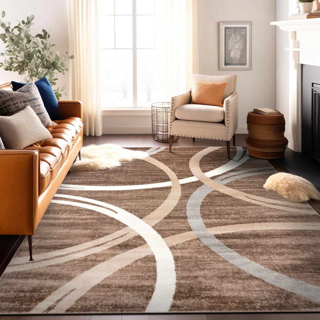 Contemporary Abstract Circles Design Area Rug
