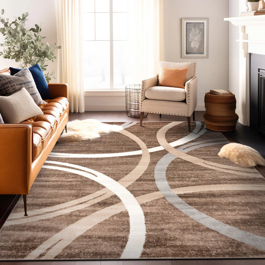 Contemporary Abstract Circles Design Area Rug