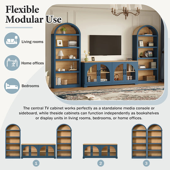3-Piece Retro Entertainment Center for Tvs up to 70", Two-Tone Farmhouse TV Stand with Sideboard & Bookshelf