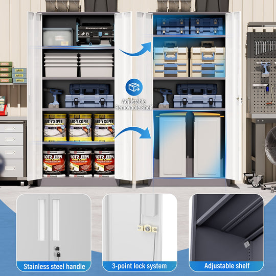 71'' H Metal Garage Storage Work Cabinet with Locking Doors and Adjustable Shelves