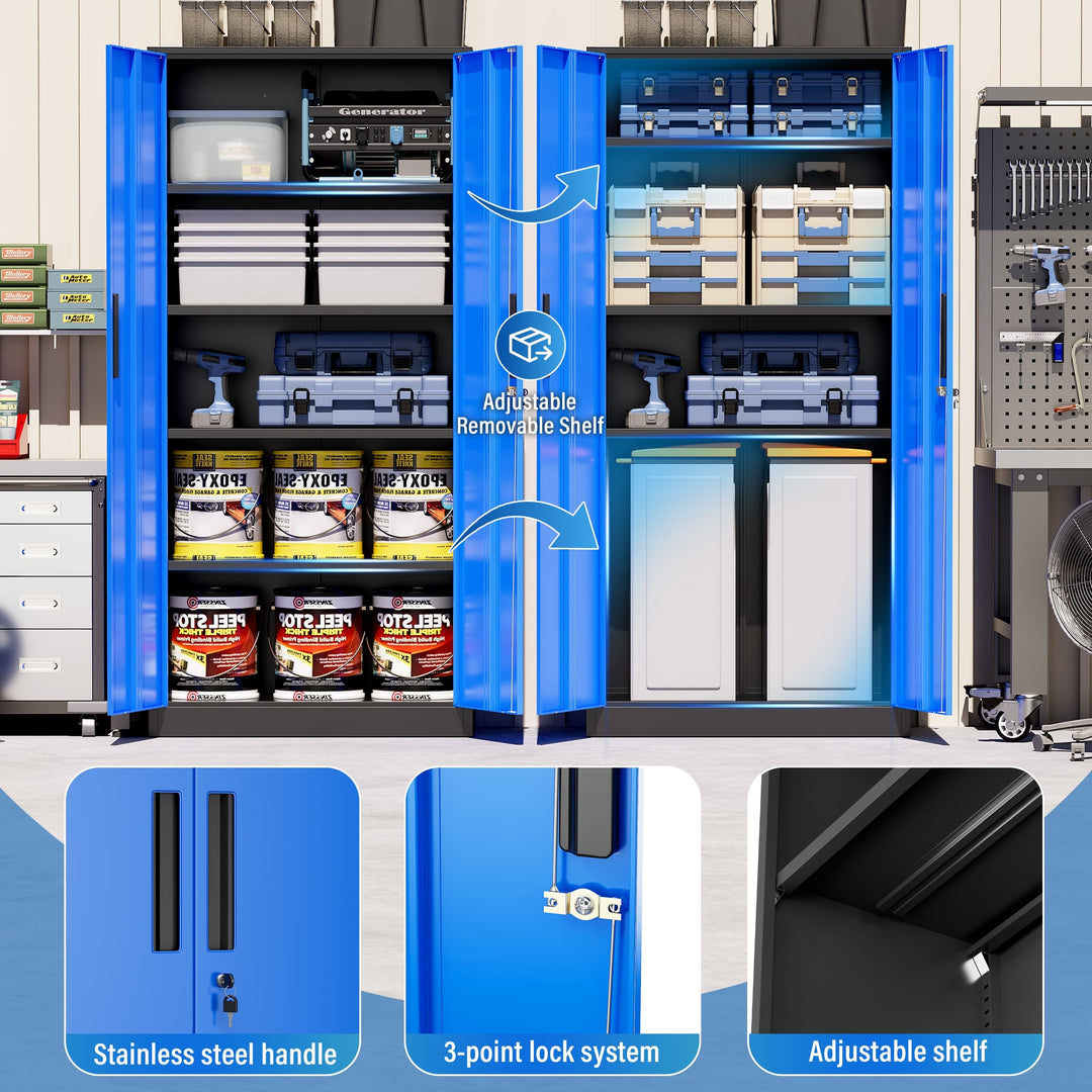 71'' H Metal Garage Storage Work Cabinet with Locking Doors and Adjustable Shelves