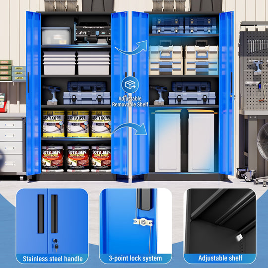 71'' H Metal Garage Storage Work Cabinet with Locking Doors and Adjustable Shelves