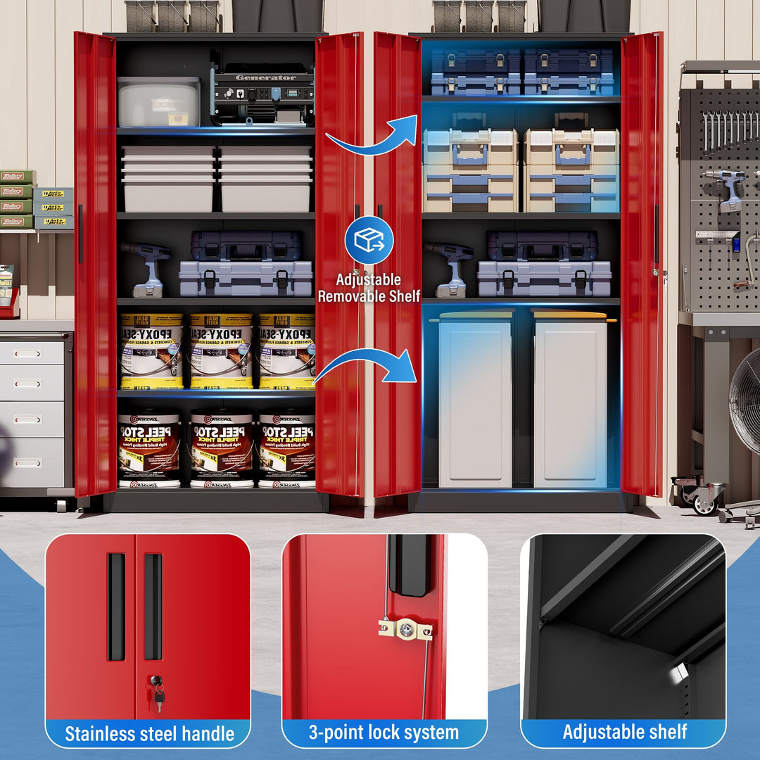 71'' H Metal Garage Storage Work Cabinet with Locking Doors and Adjustable Shelves