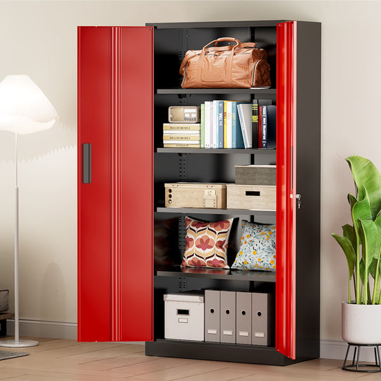 71'' H Metal Garage Storage Work Cabinet with Locking Doors and Adjustable Shelves