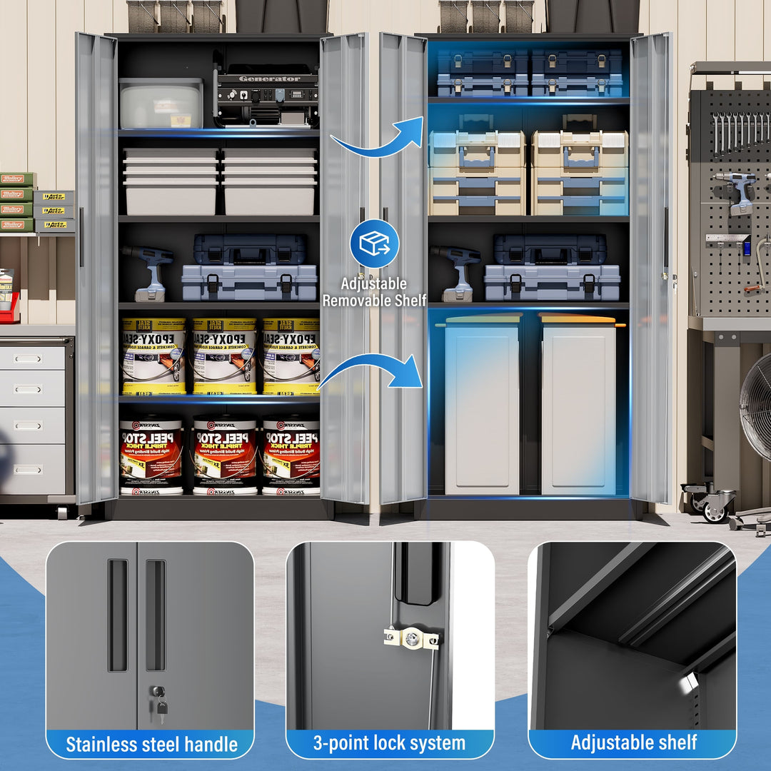 71'' H Metal Garage Storage Work Cabinet with Locking Doors and Adjustable Shelves
