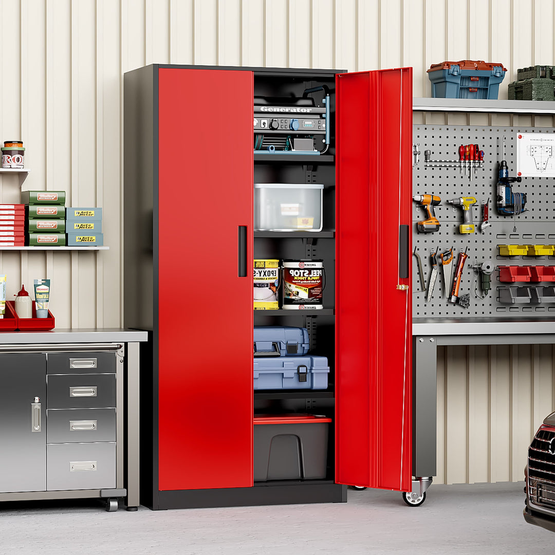 71'' H Metal Garage Storage Work Cabinet with Locking Doors and Adjustable Shelves