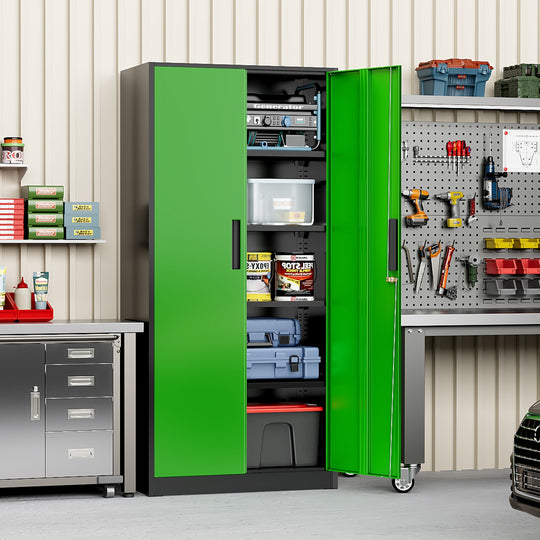 71'' H Metal Garage Storage Work Cabinet with Locking Doors and Adjustable Shelves