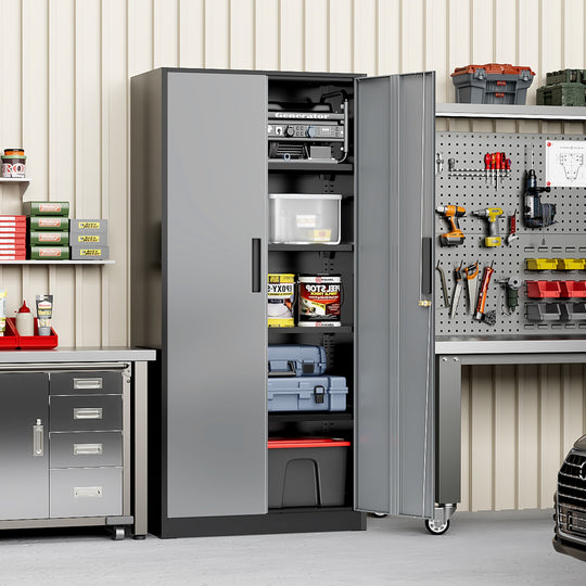 71'' H Metal Garage Storage Work Cabinet with Locking Doors and Adjustable Shelves