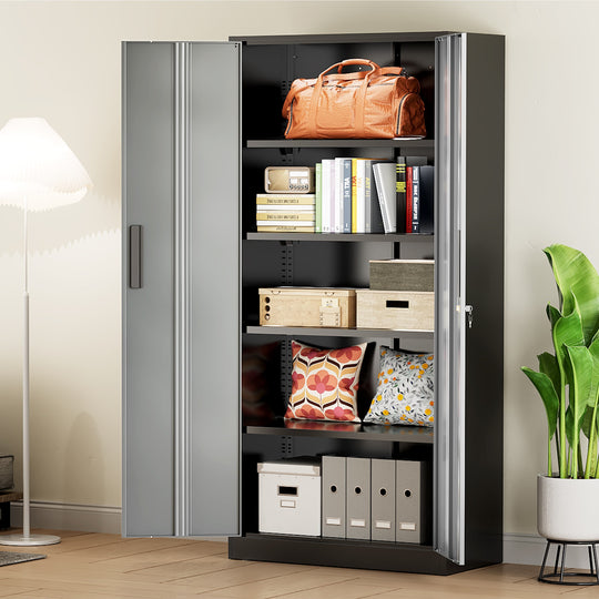 71'' H Metal Garage Storage Work Cabinet with Locking Doors and Adjustable Shelves