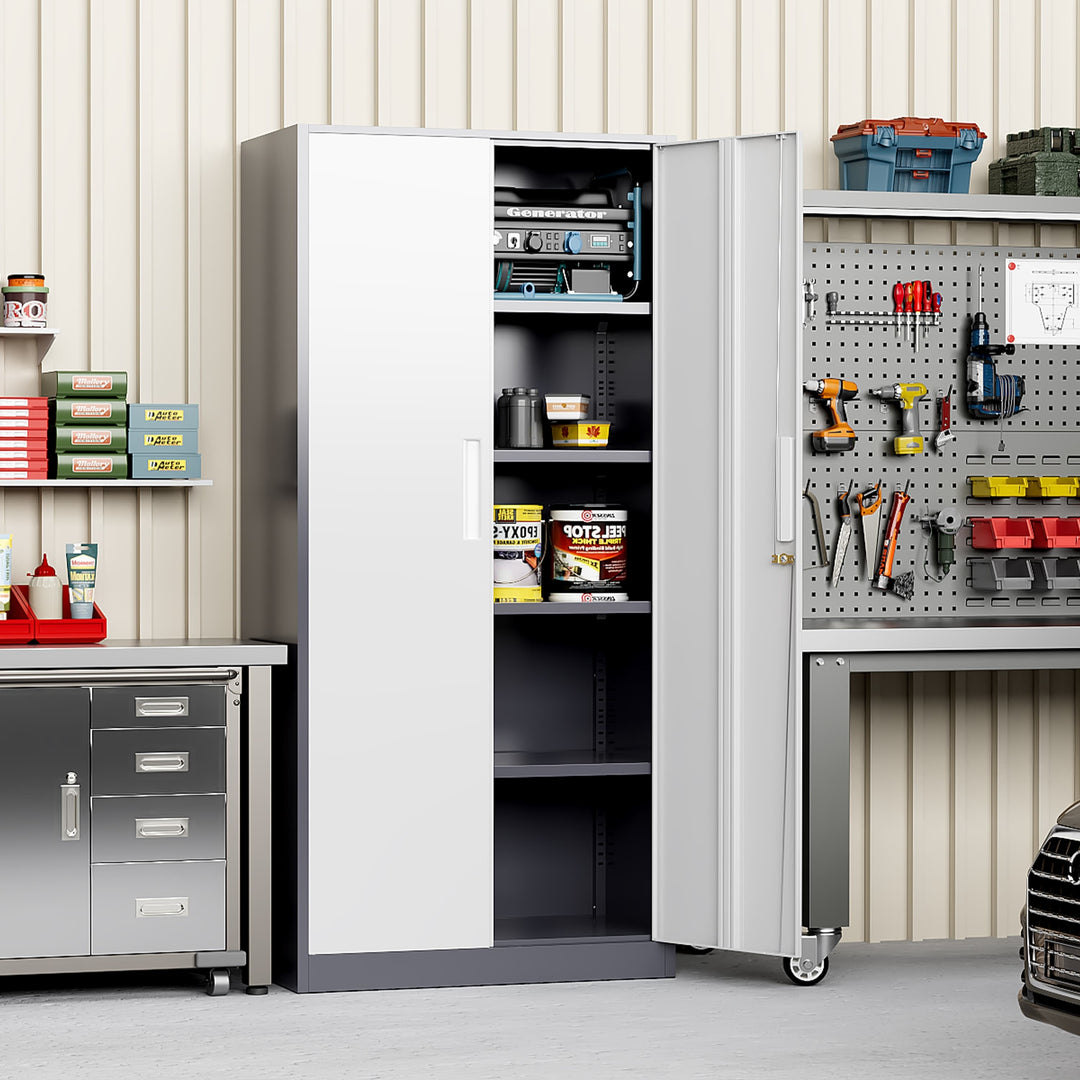 71'' H Metal Garage Storage Work Cabinet with Locking Doors and Adjustable Shelves