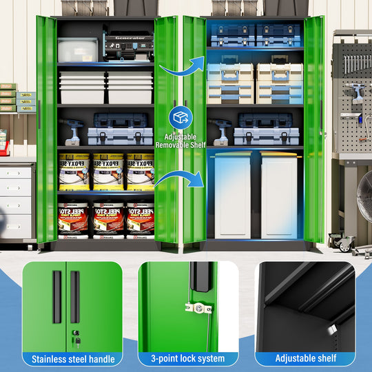 71'' H Metal Garage Storage Work Cabinet with Locking Doors and Adjustable Shelves