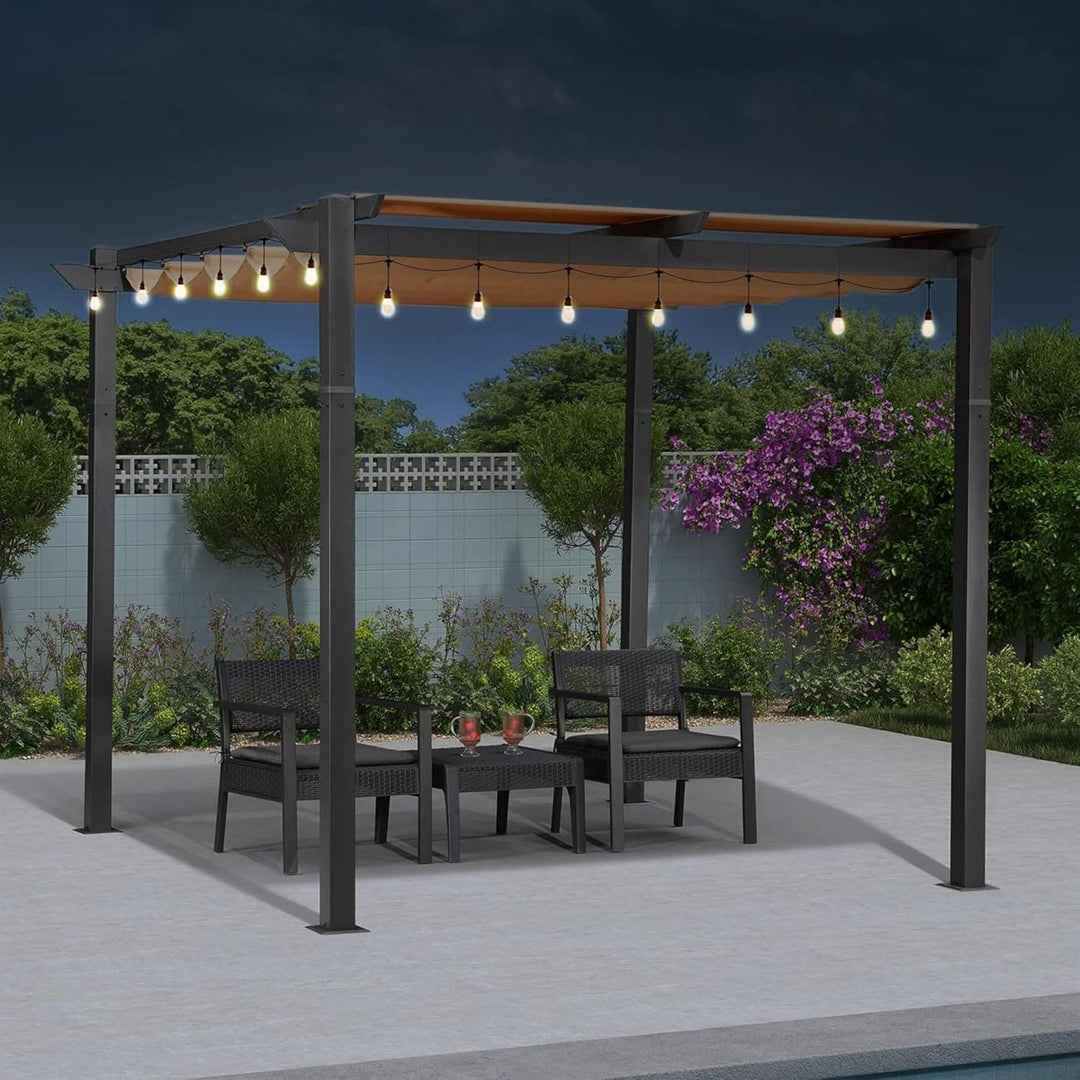 Gazebo Outdoor Retractable White Heavy-Duty Aluminum Pergola with Extra Top Roof