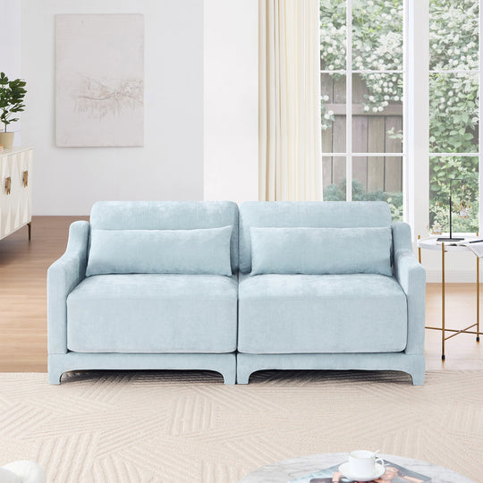 Modern Chenille 4-Seater Sofa with 2 Ottoman, Lumbar Cushions, Ergonomic Backrest, High-Resilience Spongeand Tufted Armrests