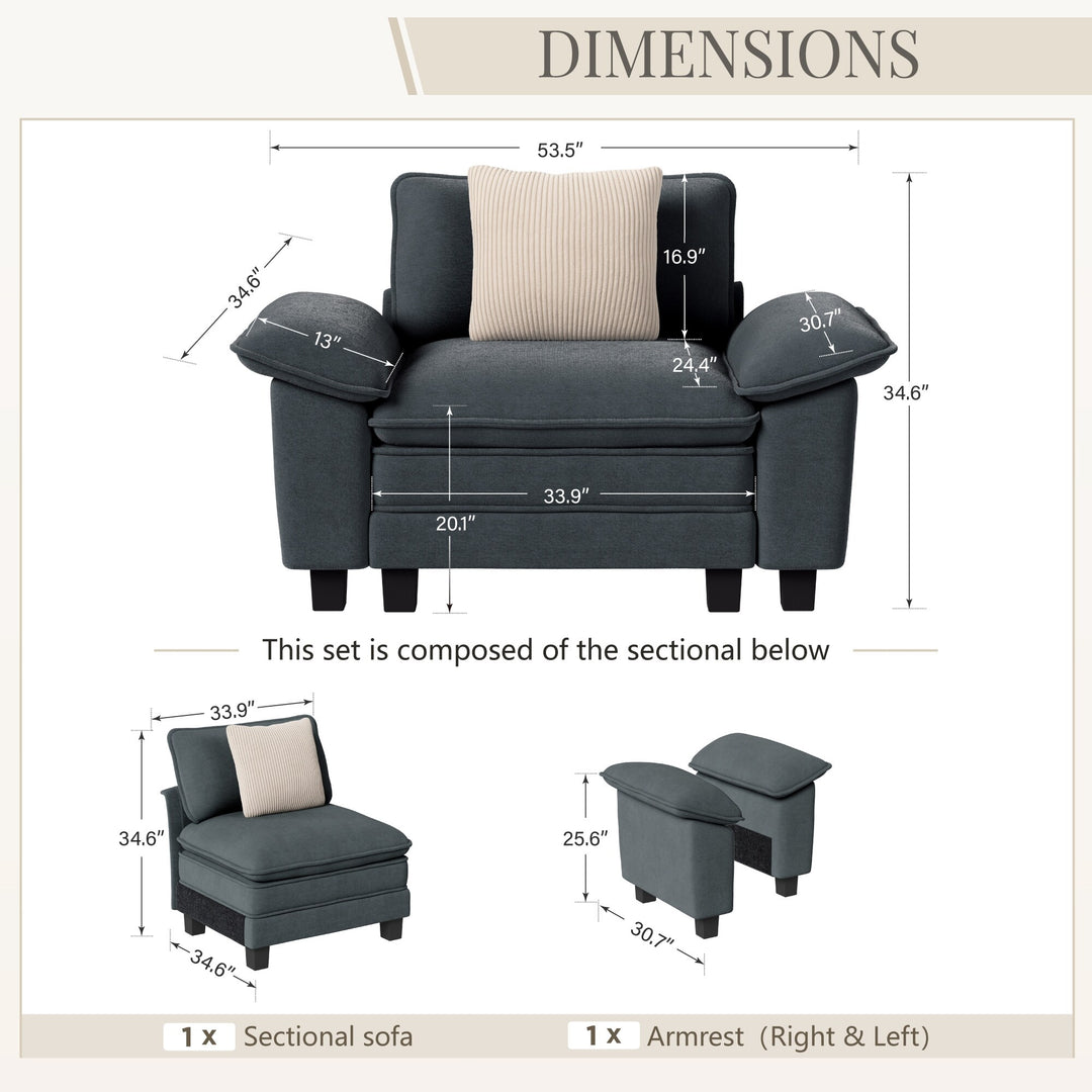 Cloud Modular Deep Seat Sofa, Chenille or Corduroy Sectional Couch with Removable Arms, 1–4 Seater