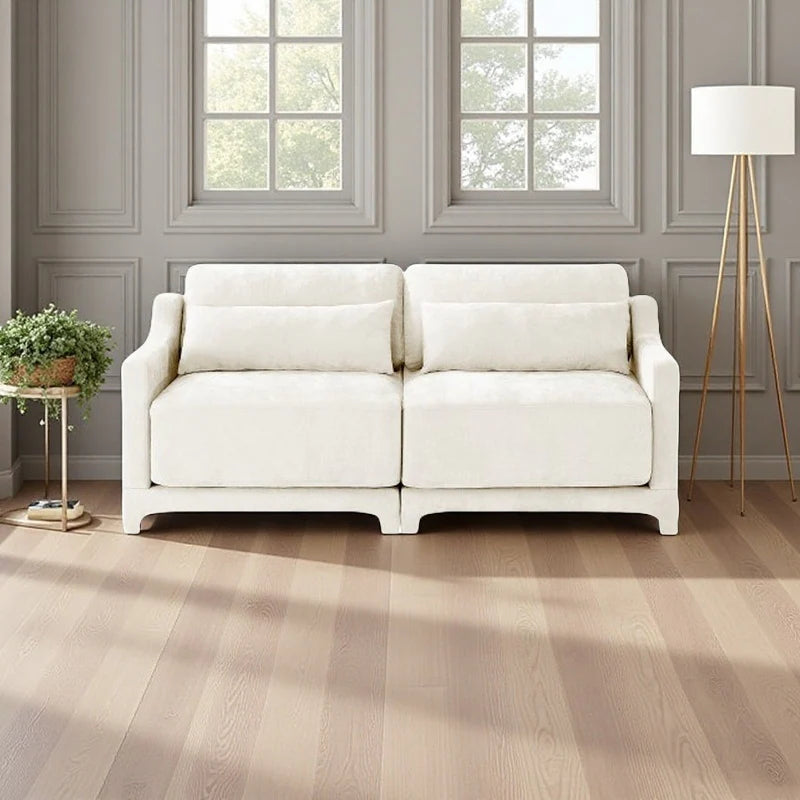 Modern Chenille 4-Seater Sofa with 2 Ottoman, Lumbar Cushions, Ergonomic Backrest, High-Resilience Spongeand Tufted Armrests