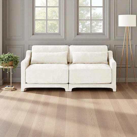 Modern Chenille 4-Seater Sofa with 2 Ottoman, Lumbar Cushions, Ergonomic Backrest, High-Resilience Spongeand Tufted Armrests