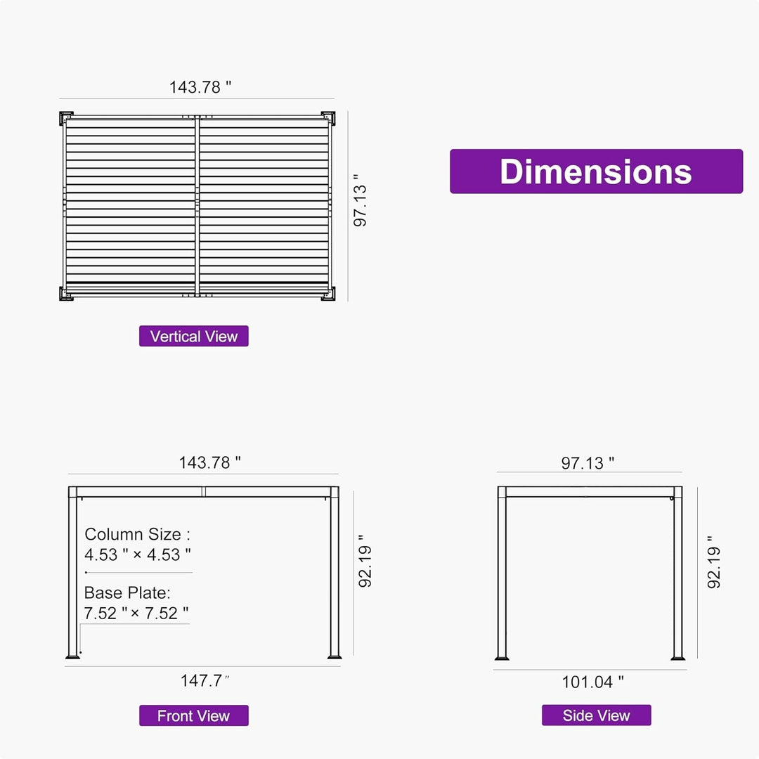 Solar Louvered Pergola with LED String Lights Aluminum Outdoor Pergola with Adjustable Roof for Patio Garden