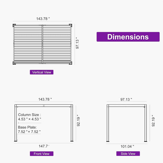Solar Louvered Pergola with LED String Lights Aluminum Outdoor Pergola with Adjustable Roof for Patio Garden