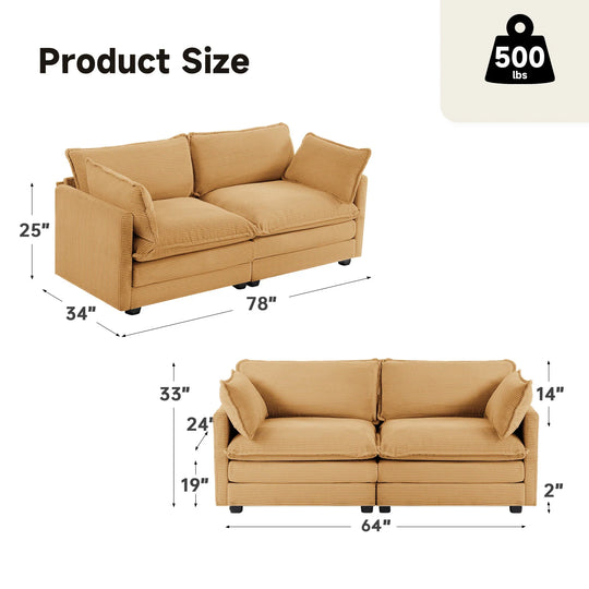 Corduroy Sectional Sofa with Removable Ottomans & Ultra-Soft Cushions for Living Room & Bedroom