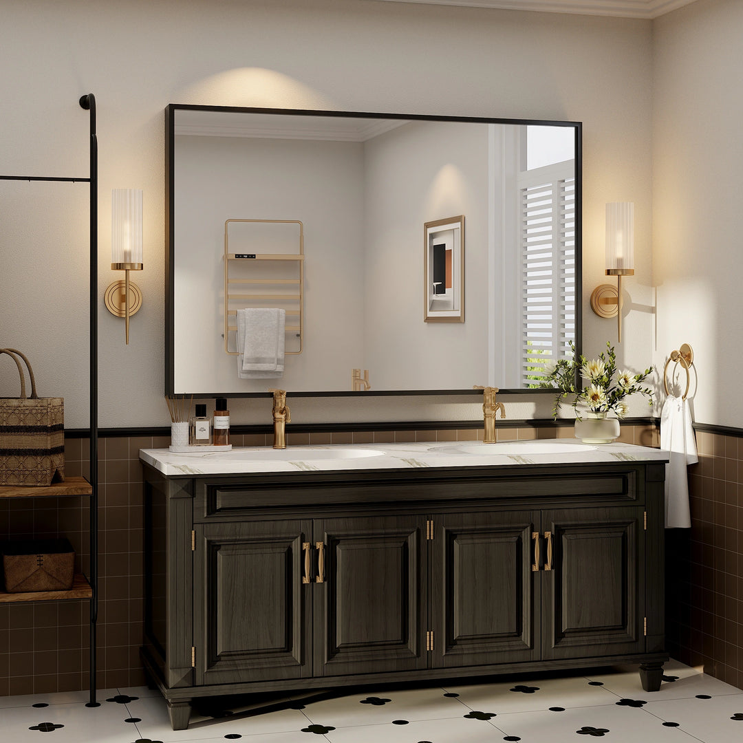 Modern Metal Framed French Cleat Mounted Wall Bathroom Vanity Mirror