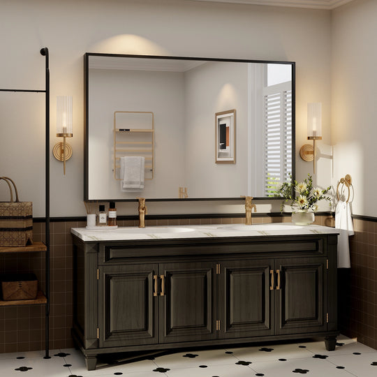 Modern Metal Framed French Cleat Mounted Wall Bathroom Vanity Mirror