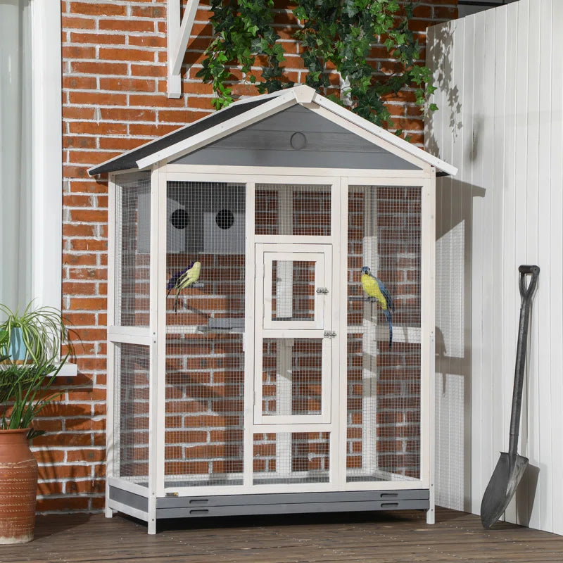 Demareo 64.5" Wood Pointed Top Floor Bird Cage with Stand