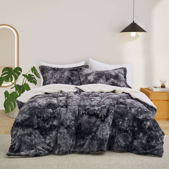3 Piece Winter Reversible Comforter Set Faux Shearling Ultra Soft Minky Plush and Fuzzy Fleece Microfiber