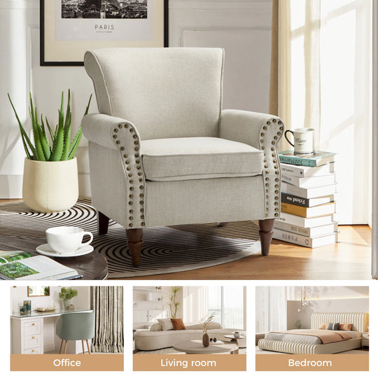 Nyctelius Upholstered Comfy Accent Chair with Turned Wooden Legs and Nailhead Trim Set of 2 by