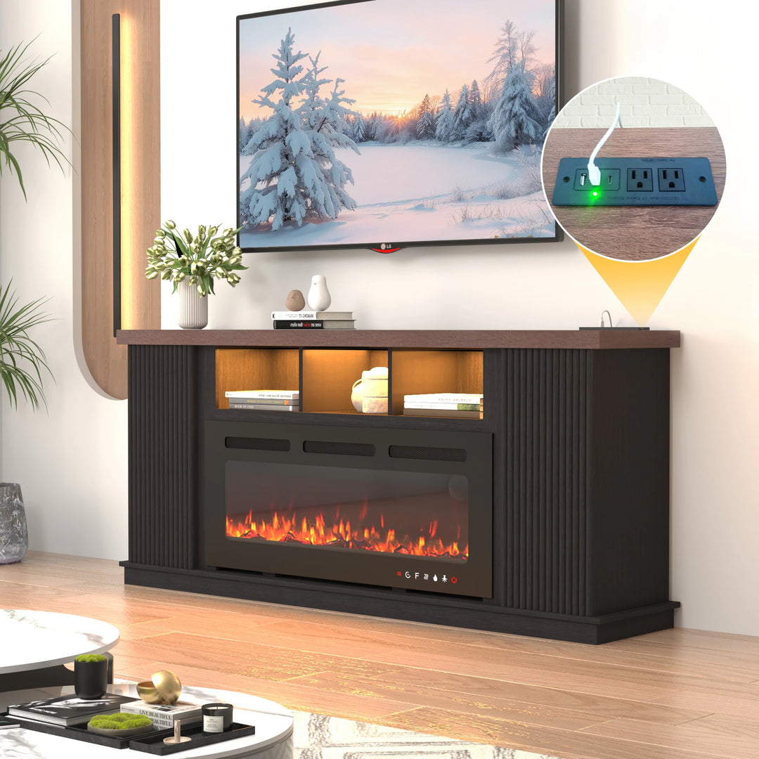 70" TV Stand with Electric Fireplace Heater, Media Entertainment Center Console for Tvs up to 80" with Storage Cabinet