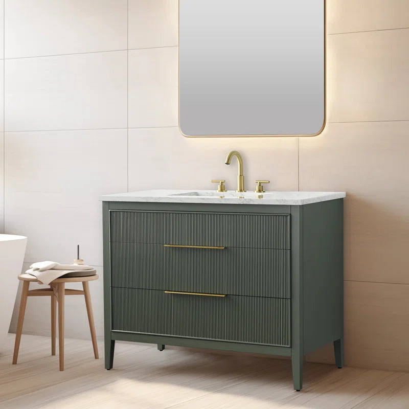 Bilroy Egremt 42'' Single Bathroom Vanity with Engineered Stone Top