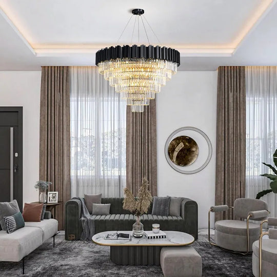 Large Crystal Chandelier - 35.4"Modern 6-Tier 17-Light Chrome Ceiling Light, Luxury K9 Crystal
