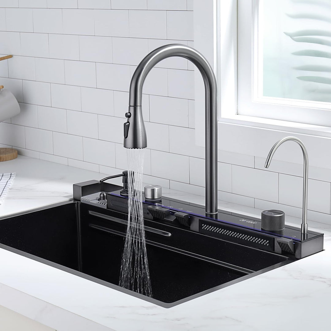 304 Stainless Steel Waterfall Kitchen Sink Set with Pull-Down Faucet KS2206 (Series)