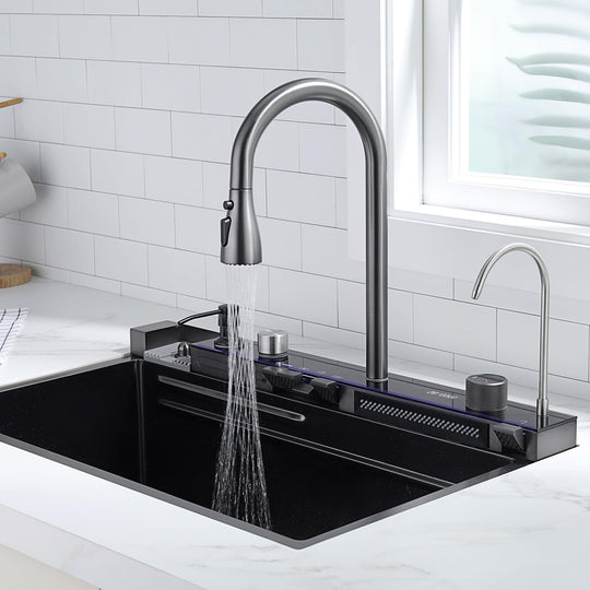 304 Stainless Steel Waterfall Kitchen Sink Set with Pull-Down Faucet KS2206 (Series)