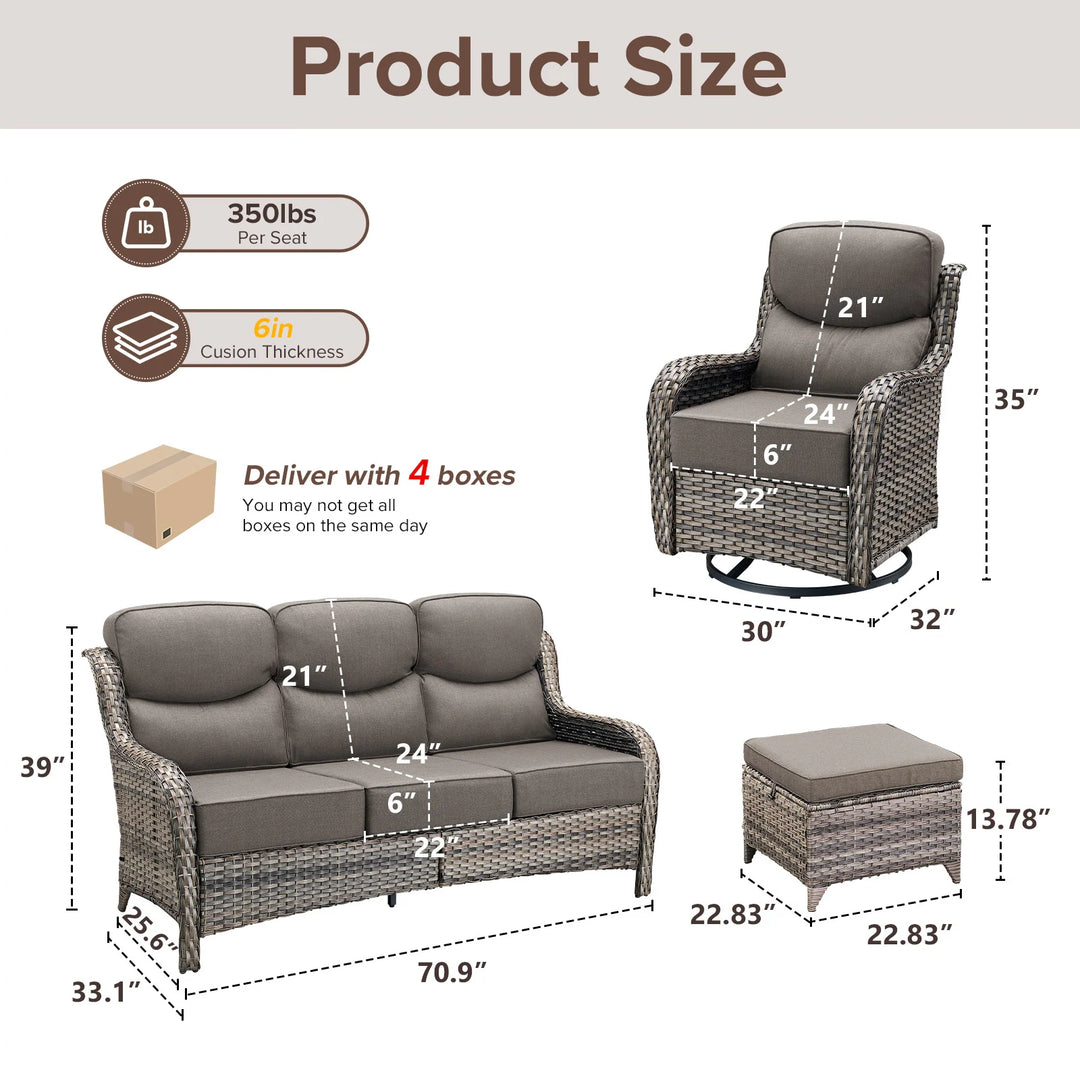 7-Piece Patio Furniture Set with Swivel Glider Chairs, 6-Inch Ultra-Plush Cushions & Water-Resistant Olefin Fabric