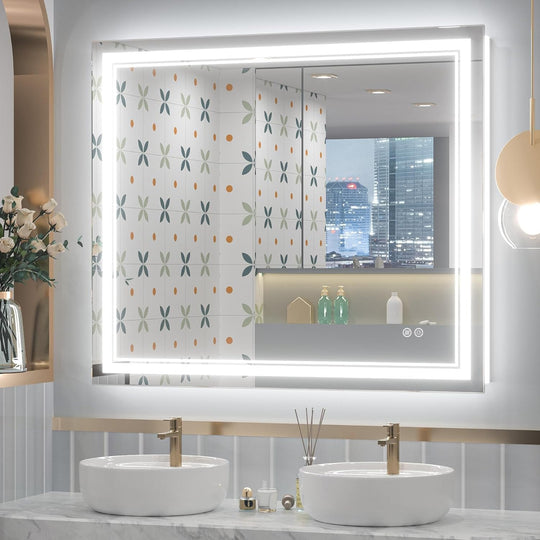 Full Size Front & Back LED Lighted Anti-Fog Tempered Glass Wall Bathroom Vanity Mirror, 3-Year Warranty & ETL Certification