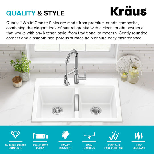 Granite 33 Inch 2-Bowl Undermount Drop-In Kitchen Sink