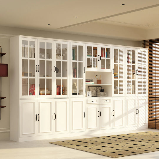 78.7"H Combo Buffet Sideboard White Curio Bookcase Cabinet Glass Door