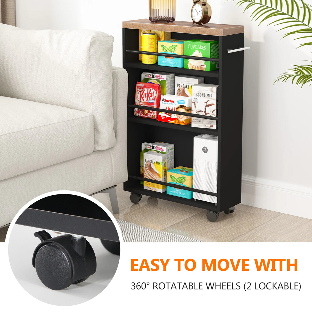 Slim Storage Cart, Rolling Narrow Kitchen Cart on Wheels