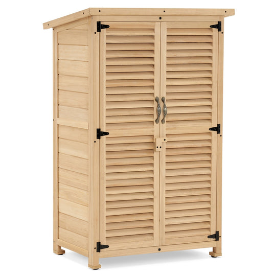 Outdoor Storage Cabinet Shed, Shuttered Doors with Lock, Wooden 0709 / 0808 / 1900