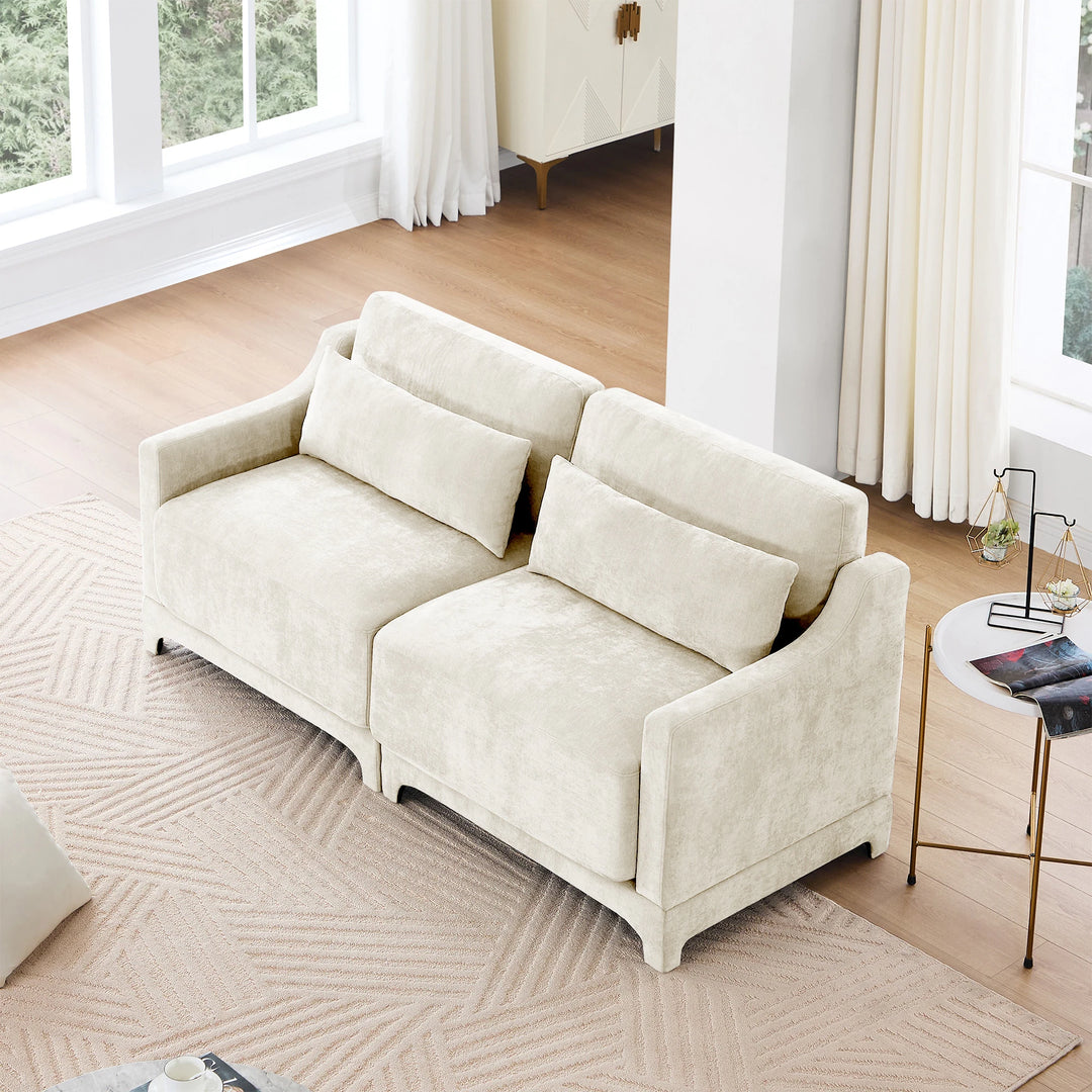 Modern Chenille 4-Seater Sofa with 2 Ottoman, Lumbar Cushions, Ergonomic Backrest, High-Resilience Spongeand Tufted Armrests
