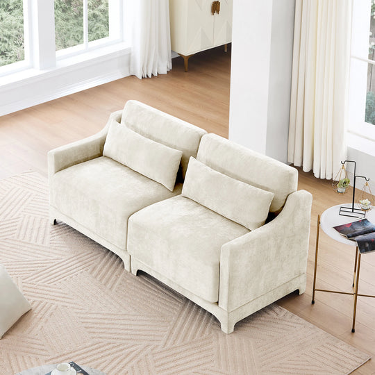 Modern Chenille 4-Seater Sofa with 2 Ottoman, Lumbar Cushions, Ergonomic Backrest, High-Resilience Spongeand Tufted Armrests