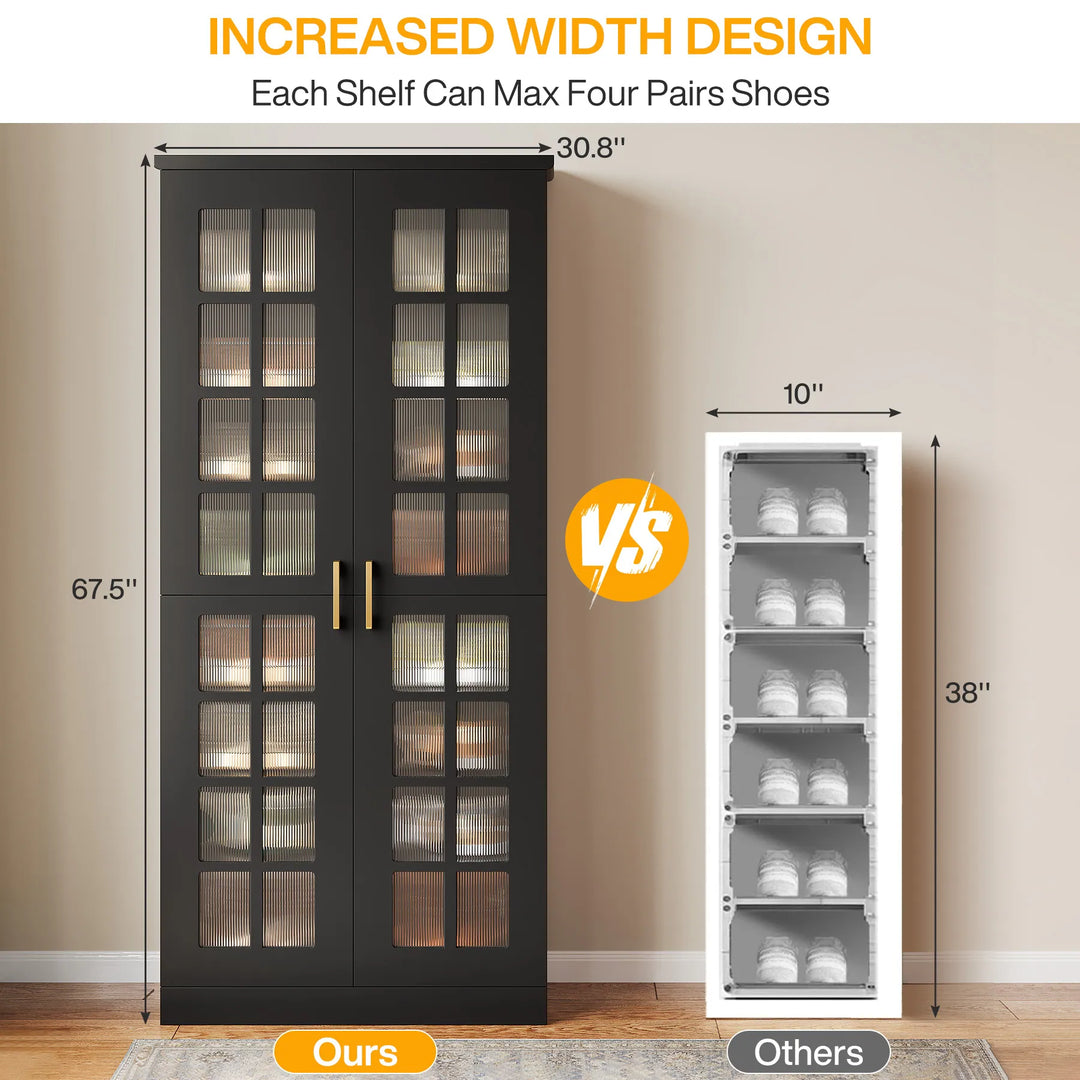 9-Tier Shoe Cabinet with Adjustable Shelves and Doors (71 Inches)