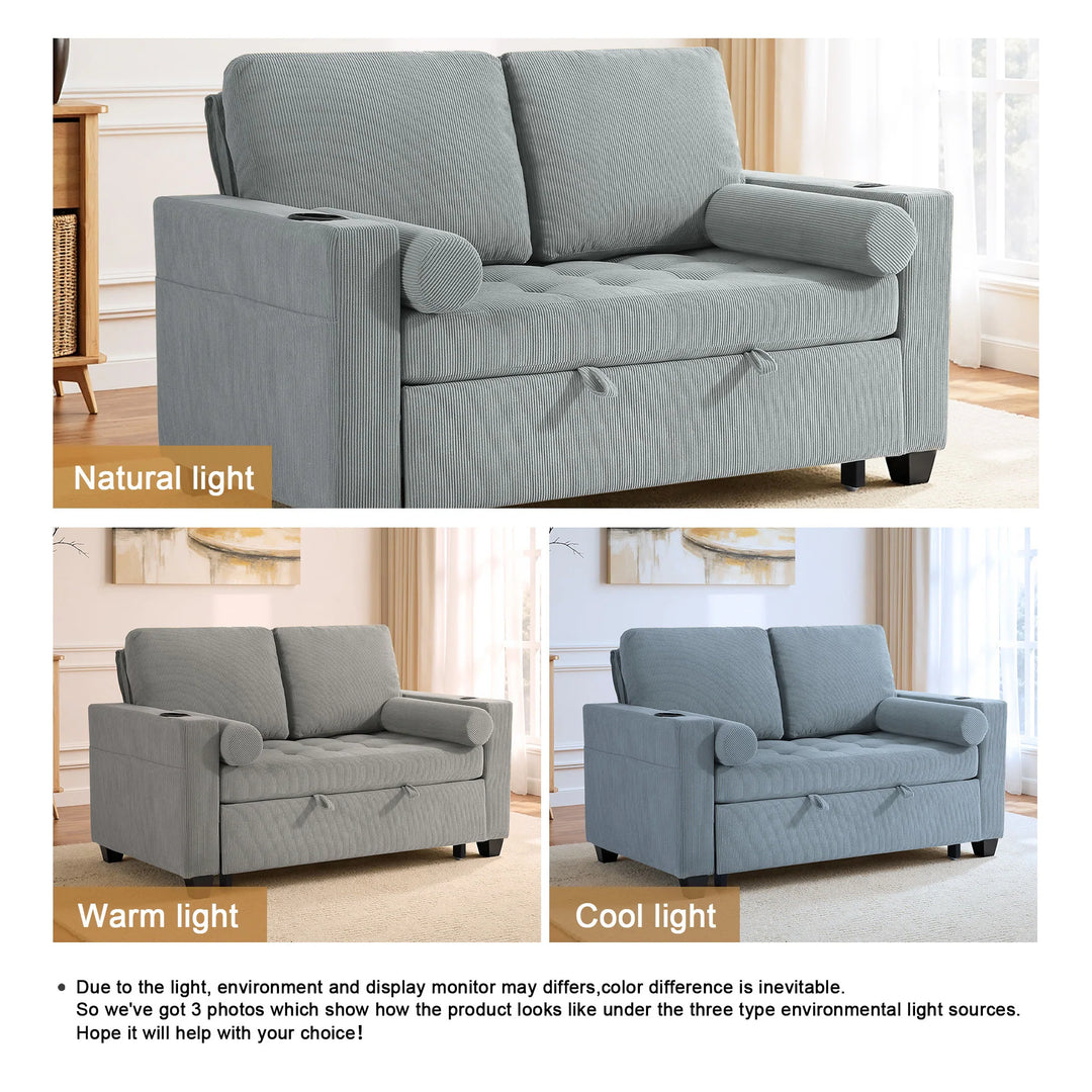 3-In-1 Pull-Out Sleeper Sofa Bed Convertible Adjustable Multi-Functional Loveseat with USB Port