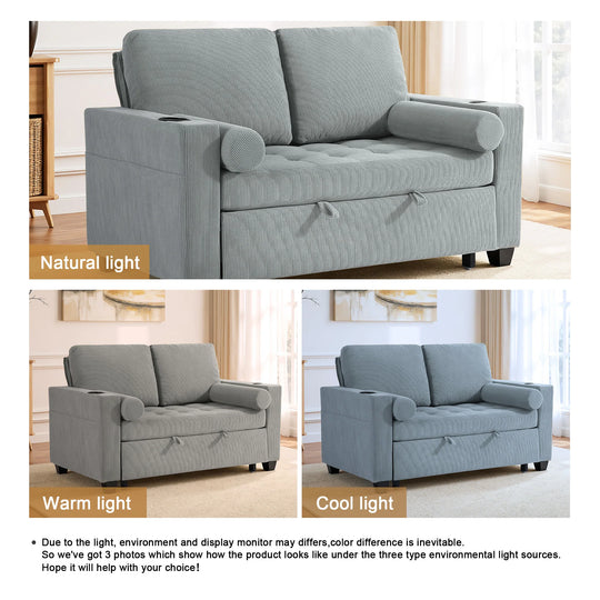 3-In-1 Pull-Out Sleeper Sofa Bed Convertible Adjustable Multi-Functional Loveseat with USB Port