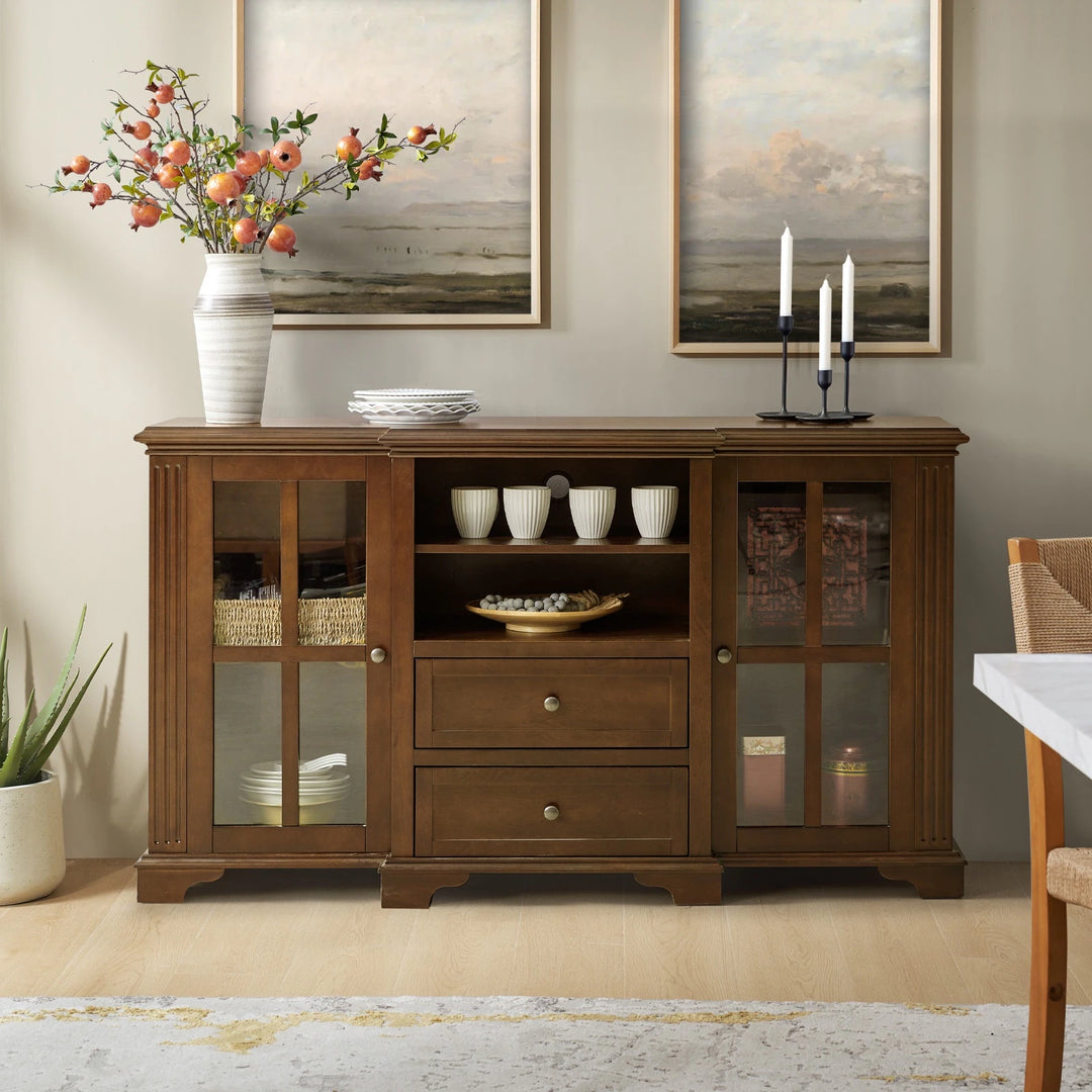 Dietrich Rustic Multifunctional Wooden TV Stand with Shelf and 2 Drawers and Sturdy Legs by