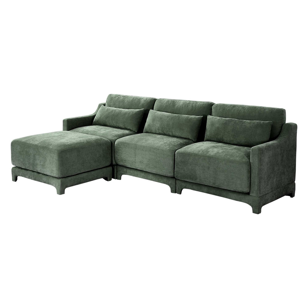 Modern Chenille 4-Seater Sofa with 2 Ottoman, Lumbar Cushions, Ergonomic Backrest, High-Resilience Spongeand Tufted Armrests