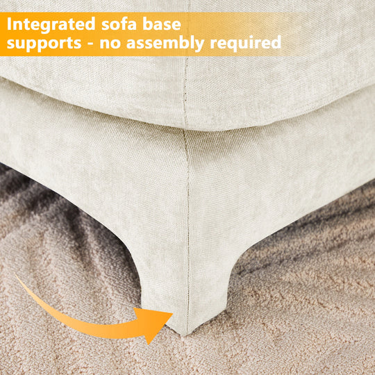 Modern Chenille 4-Seater Sofa with 2 Ottoman, Lumbar Cushions, Ergonomic Backrest, High-Resilience Spongeand Tufted Armrests