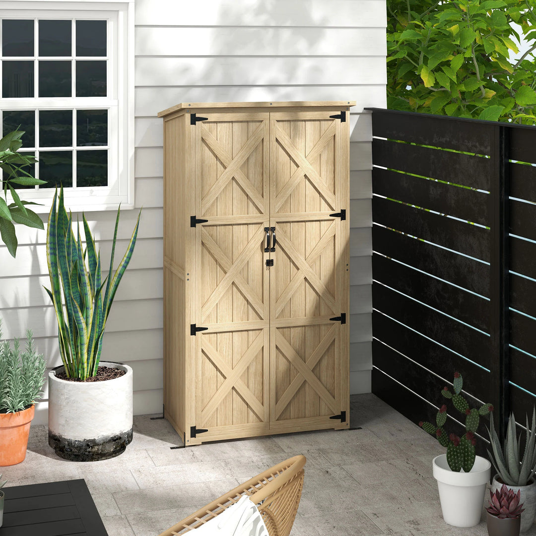 Wooden Garden Shed, Outdoor Storage Cabinet with Waterproof Asphalt Roof, Narrow Tool Shed with Shelves
