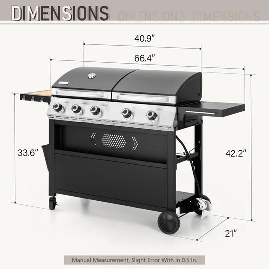 Synae Propane Gas Griddle Grill Combo – Dual BBQ Grill & Flat Top Griddle