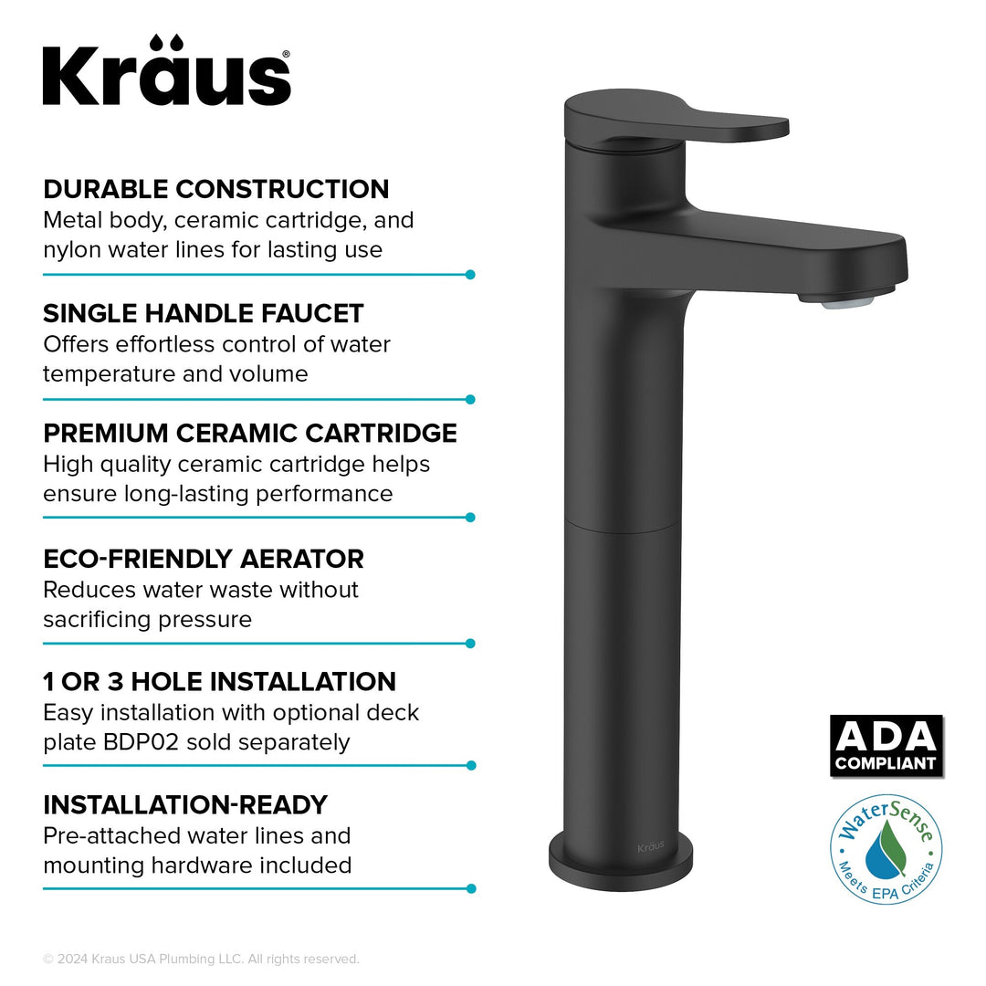 Indy Single Handle Vessel Bathroom Faucet with Pop up Drain
